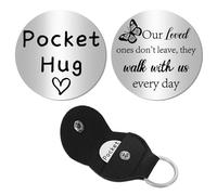CREATCABIN Pocket Hug Token Grief Bereavement Remembrance Sympathy Gift Double Sided Engraved 1.2 Inch Stainless Steel Coin Sign Pocket Hugs with Leather Keychain Holder - Our Loved Don't Leave