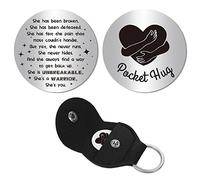 CREATCABIN Pocket Hug Token Inspiration Gift Long Distance Relationship Keepsake Stainless Steel Double Sided with PU Leather Keychain for Friends Family Daughter 1.2 x 1.2 Inch