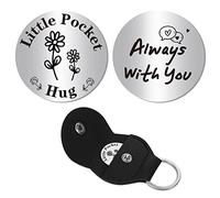 CREATCABIN Pocket Hug Token Keepsake Stainless Steel Double-Sided Long Distance Relationship Keepsake Thinking of You Gifts with PU Leather Keychain for Boys Son Daughter Family 1.2 x 1.2 Inch