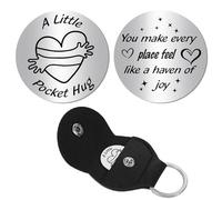 CREATCABIN Pocket Hug Token Long Distance Keepsake Stainless Steel Token Social Relationship Double Sided Words with PU Leather Keychain for Gift Women Men Friends 1.2x1.2 Inch-You Make Every Place