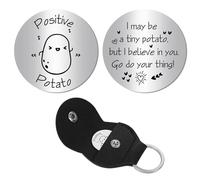 CREATCABIN Pocket Hug Token Long Distance Relationship Keepsake Keychain Making Kit Stainless Steel Commemorative Coins Potato Double Sided with PU Leather Keychain for Inspirational Gift 1.2x1.2 Inch