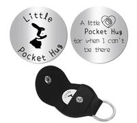 CREATCABIN Pocket Hug Token Long Distance Relationship Keepsake Stainless Steel Double Sided Design with PU Leather Keychain Meaningful Gift for Family Valentines Day Christmas Rabbit 1.2x1.2inch