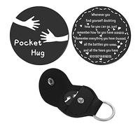 CREATCABIN Pocket Hug Token Long Distance Relationship Keepsake Stainless Steel Double Sided Inspirational Gift with PU Leather Keychain for Friends 1.2 Inch-Just Remember How Far You Have Come(Black)