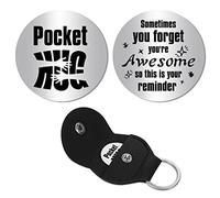 CREATCABIN Pocket Hug Token Long Distance Relationship Keepsake Stainless Steel Double Sided Inspirational Gift with PU Leather Keychain for Friends Son 1.2 Inch-Sometimes You Forget You're Awesome