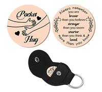 CREATCABIN Pocket Hug Token Long Distance Relationship Keepsake Stainless Steel Double Sided Inspirational Gift with PU Leather Keychain for Women Son 1.2 Inch-You Are Braver Than You Believe(Pink)