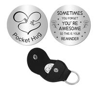 CREATCABIN Pocket Hug Token Long Distance Relationship Keepsake Stainless Steel Double Sided Memorial Token Holder with PU Leather Keychain for Inspirational Birthday Gift 1.2 x 1.2Inch-You're awesome