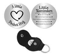 CREATCABIN Pocket Hug Token Long Distance Relationship Keepsake Token Bulk with Leather Keychain Graduation Inspirational Gift for Boyfriend Girlfriend Son Brother Husband Family Brother 3x3cm