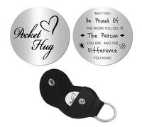 CREATCABIN Pocket Hug Token Long Distance Relationship Keepsake Token Stainless Steel Double Sided Engraved Memorial Inspirational Pocket Token with Leather Keyring for Daughter Son 1.2 x 1.2Inch