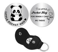 CREATCABIN Pocket Hug Token Long Distance Social Relationship Keepsake Stainless Steel Double Sided Inspirational with PU Leather Keychain Gift for Women Men Bestie Friends Relative 1.2x1.2 Inch-Panda
