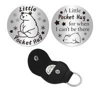 CREATCABIN Pocket Hug Token Long Distance Social Relationship Keepsake Stainless Steel Double Sided Inspirational Gift with PU Leather Keychain for Women Men Bestie Friends Polar Bear 1.2x1.2 Inch