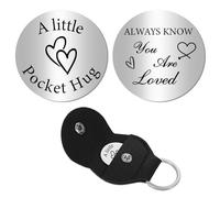 CREATCABIN Pocket Hug Token Pocket Keepsake with PU Leather Keychain Holder Stainless Steel Double Sided Coin Souvenir Inspirational Gifts for Family Friends Men Women 1.2"-Always Know You Are Loved