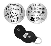 CREATCABIN Pocket Hug Token Stainless Steel Token Long Distance Keepsake Double Sided Engraved Relationship Keeping with Pu Leather Keychain Gift for Boyfriends Daughter Bestie Friends 1.2x1.2 Inch