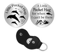 CREATCABIN Pocket Token Bulk Long Distance Keepsake Stainless Steel Double Sided Engraved with Pu Leather Keychain Gift for Boyfriends Daughter Bestie Friends Dolphin Christmas Valentine 1.2x1.2 Inch