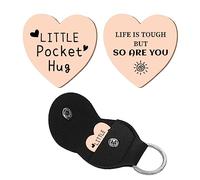 CREATCABIN Pocket Tokens Gifts Little Pocket Hug Stainless Steel Double Sided Pocket Hug Coin Inspirational Long Distance Relationship Keepsake with PU Leather Keychain for Friends Gifts 1 x 1Inch