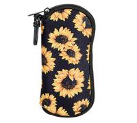 CREATCABIN Portable Glasses Case Slim Sunglasses Case Bags Ultra Light Neoprene Zipper Eyeglasses Case Pouch Soft Travel with Belt Clip Cleaning Cloth Gift for Women Men Holiday Sunflower 6.9x3.4 Inch