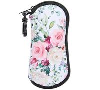 CREATCABIN Portable Glasses Case Slim Sunglasses Case Bags Ultra Light Neoprene Zipper Eyeglasses Case Pouch Soft Travel with Belt Clip Cleaning Cloth for Women Men Holiday Rose Flower 6.9x3.4 Inch