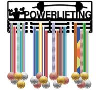 CREATCABIN Powerlifting Medal Holder Power Lifting Medal Hanger Display Awards Ribbons Metal Wall Rack with 12 Lines Iron Mount Decor for Sports Home Badge Race Competition Medalist Black 15.7x5.9inch