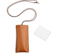 CREATCABIN PU Leather Eyeglass Case Slim Sunglasses Pouch Soft Lightweight Travel Thin Brown Glasses Holder Cover Storage Bag with Adjustable Neck Strap Cleaning Cloth for Women Men 6.5 x 3.2 Inch