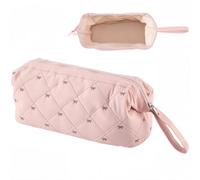 CREATCABIN Quilted Hair Tools Travel Bag with Bow Pattern Portable Travel Case Waterproof Hair Styling Accessories Storage Case for Hair Dryer Curling Iron Revlon Hair Tools Pink 15.75 x 6.69 Inch