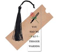 CREATCABIN Quote Acrylic Bookmarks Transparent Bookmark Rectangle Book Marker Tag with Tassel Printed Pen & Rose Gift Reader for Book Lovers Student Birthday 4.6x1.3 Inch-You Had Me At Trigger Warning