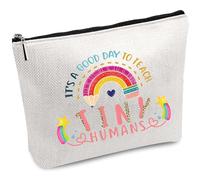 CREATCABIN Rainbow Canvas Makeup Bags Cosmetic Bag with Zipper Travel Pouch Toiletry Bag Purse for Women Teacher Friend Birthday Graduation Gifts10x7Inch-It's a Good Day to Teach Tiny Humans