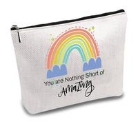 CREATCABIN Rainbow Canvas Makeup Bags Cosmetic Bag Zipper Pouches Toiletry Travel Bag Purse for Women Teacher Friend Birthday Inspirational Encouragement Gift 10x7Inch-You Are Nothing Short of Amazing