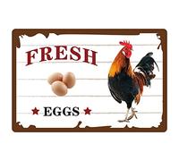CREATCABIN Rooster Fresh Eggs Farmhouse Metal Tin Sin Funny Farm Yard Funny Poster Plaques with Quotes Retro Plate Chicken Animals Wall Hanging Art Decor for Home Living Room 12 x 8inch