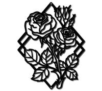 CREATCABIN Rose Metal Wall Art Decor Black Wall Hanging Decor Iron Wall Art Diamond Silhouette Sculpture Decoration Sign Hollow Out Minimalist Ornament for Yoga Garden Balcony Indoor Outdoor 12x9 Inch