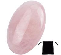 CREATCABIN Rose Quartz Crystals Large Oval Gemstones Pink Polished Palm Natural Balancing Worry Reiki Massage Stone with Velvet Pouch for Cleansing Protection Anxiety Yoga Chakra 2.4" x 1.6" x 0.8"