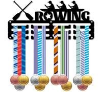 CREATCABIN Rowing Medal Hanger Display Metal Medal Holder 3 Rows Small Wall Mount Rack Frame Black Sports Race Medals Awards Hooks Organizer for Wall Mount Decor Athlete Players Medalist 11.4x5.1 Inch