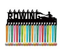 CREATCABIN Rowing Medal Holder Hanger Medal Rack Organizer Metal Iron Ribbon Medal Hanger Holder Shelf Stand Frame Decor Wall Mounted Hanging with 20 Hooks for Athlete Sporter Silvery 15.7 x 5Inch