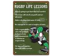 CREATCABIN Rugby Life Lessons Vintage Metal Tin Sign Retro Wall Art Decor House Plaque Poster for Home Bar Pub Garden Kitchen Coffee Garage Decoration 12 x 8 Inch
