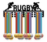 CREATCABIN Rugby Medal Hanger Display Sports Medal Holder Over 60+ Medals Award Iron Holder Rack Frame Wall Mounted Hanging for Medalist Runner Gymnastics Marathon Athlete Gift 15.7 x 5.9 Inch