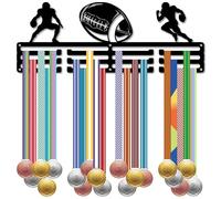 CREATCABIN Rugby Medal Holder Display Medals Hanger Sports Ribbons Organizer Competition Metal Black Rack Frame Shelf Wall Hanging over 60+ Medals for Player Athlete Race Medalists 15.7 x 5.9 Inch