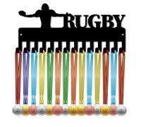 CREATCABIN Rugby Medal Holder Medal Hanger Hook Shelf Display Sports Ribbons Organizer Competition Metal Black Rack Frame Hanging over 20+ Medals for Players Athlete Easy to Install 11.4 x 5.1Inch