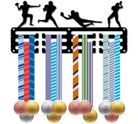 CREATCABIN Rugby Medal Holder Medal Hanger Rack Sports Awards Lanyard Ribbons Organizer Small Metal Hanging Rack Display Mount Decor for Wall Hanging 40+ Medals Race Medalist Black 11.4 x 5.1 Inch