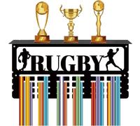CREATCABIN Rugby Medal Holder with Shelf Medal Hanger Display Rack Sports Iron Wall Mount Frame Hook Trophy Medal Hangers Organizer for Hanging Player Medals Awards Athlete Medalist 15.7 x 7.9Inch