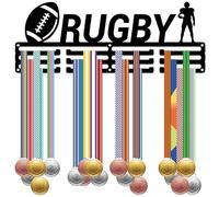 CREATCABIN Rugby Medals Hanger Display Medals Holder Wall Rack Black Metal Shelf Hanger Organizer Medal Stand Frame Wall Mounted with 3-Line 12 Hooks Hanging for Over 30 Medals Award Ribbon 15.7x6Inch