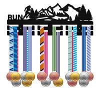 CREATCABIN Run Medal Holder Sport Medal Hanger Medal Rack Display Wall Rack Mounted over 30 Medals Wooden Mountain Forest for Running Runners Swimming Athletes Champions Medalist Black 15.7x5.9Inch