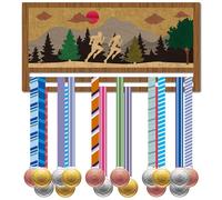 CREATCABIN Runner Medal Hanger Runner Medal Holder Wooden Medal Hanging Display 3D Pattern Wall Mounted Decor Hold 30+ Medals Gift for Runner Marathon Cross Country Running Race Winner 7.9x15.7 Inch