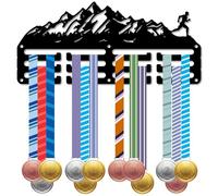CREATCABIN Runner Medal Holder Marathon Medal Hanger Display Awards Rack Organizer with 12 Hooks 3 Rows Mountain Small Black Iron Wall Mount for Hanging 40+ Medals Sports Runners Running 11.4 x 5.1in