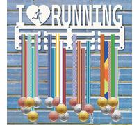 CREATCABIN Running Medal Display Runner Medal Holder Wall Hanger Small Iron Metal Sports Awards Organizer Rack Mounted Decor for Hanging 40+ Medals Ribbons Medalists White 11.4x4.7Inch-I Love Running