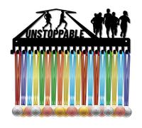 CREATCABIN Running Medal Hanger Display Medal Holder Frame Rack Unstoppable Sports Hanging Athlete Awards Iron Wall Mount Decor With 20 Hooks for Run Marathon Competition Medalist 15.7x5.9Inch