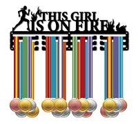 CREATCABIN Running Medal Hanger Display Sports Medal Holder Over 60+ Medals Award Iron Rack Frame Wall Hanging for Women Medalist Runner Marathon Athlete Gift 15.7 x 5.9 Inch-This Girl Is On Fire