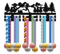 CREATCABIN Running Medal Hanger Display Sports Medal Holder Rack Marathon Competition Awards Ribbons Organizer Black Wood Mount Decor Frame for Wall Hanging 30+ Medals Player Athlete Gift 15.7x5.9Inch