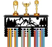 CREATCABIN Running Medal Hanger Display Trophy Shelf Marathon Medal Holder with Shelf Stand Mountain Forest Sports 4 Rows Metal Hanging Wall Mount Frame Hold 70+ Medals for Medals Rack 15.7x7.9Inch