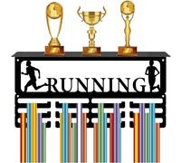 CREATCABIN Running Medal Hanger Display Trophy Shelf Medal Holder with Shelf Stand Sports 4 Rows Metal Hanging Wall Mount Hold 70+ Medals for Runners Marathon Competition Ribbon Medals 15.7x7.9Inch