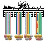 CREATCABIN Running Medal Hanger Medal Holder Display Sports Medals Rack Frame Black Iron Medals Hangers Wall Mounted Shelf Holders for Hanging 60 Competition Awards Women Men Runner 15.7x5.9Inch