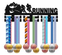 CREATCABIN Running Medal Hanger Medals Display Holder Sports Mountain Trees Black Wood Award Ribbon Organizer Rack Wall Hanging Mount Decor for Runner Player Athlete Marathon Race 15.7x5.9 Inch
