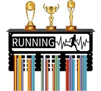 CREATCABIN Running Medal Hanger Runner Medal Holder Display with Shelf Trophy Rack Wall Mount Frame Iron Sports Medal Hooks Organizer for Hanging Medals Awards Marathon Athlete Medalist 15.7x7.9Inch